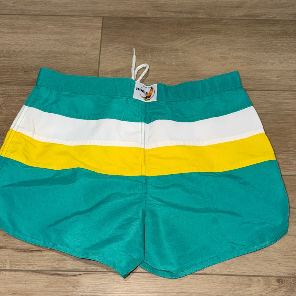 VTG Hobie Mens Retro Swim Trunks Size 32 Colorblock   Teal White Striped retro